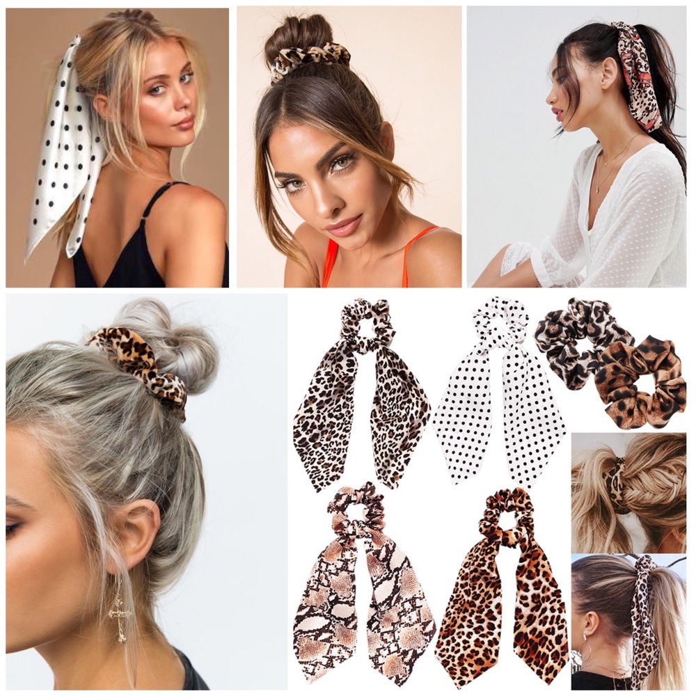 💞Animal Print Silk Scrunchie Hair Scarves!